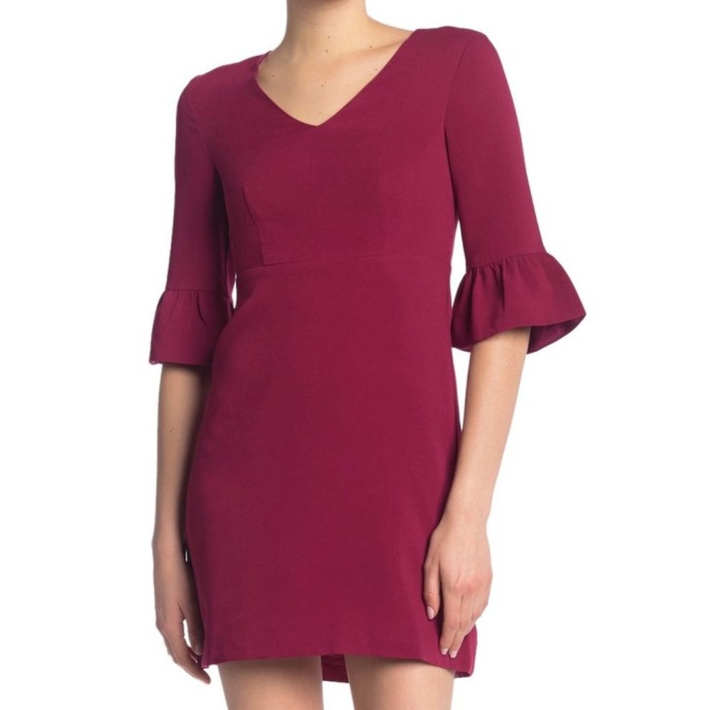 Draper James Berry/Burgundy V-Neck Bell Sleeve Dress
